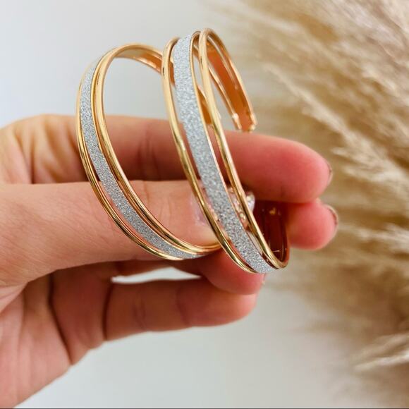 NEW NORDSTROM REVOLVE Gold Sparkle Glitter 50mm Hoop Double Earrings Jewelry - Picture 6 of 7